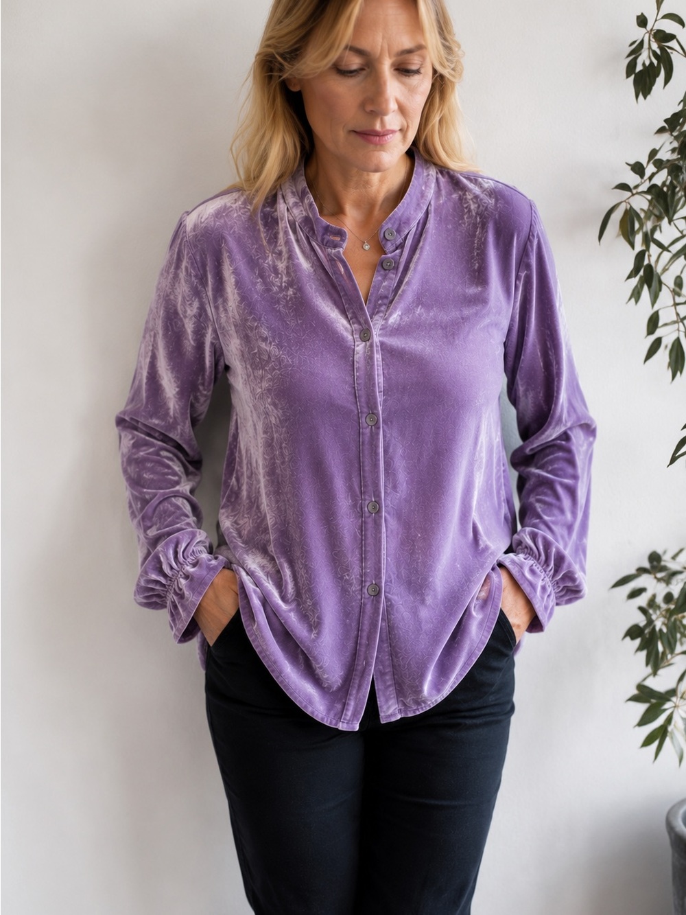 J. Jill crushed velvet lavender blouse / shirt xxs